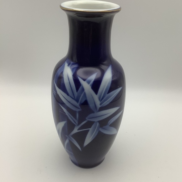 Cobalt Blue 8” Vase with Bamboo Design - Picture 1 of 9